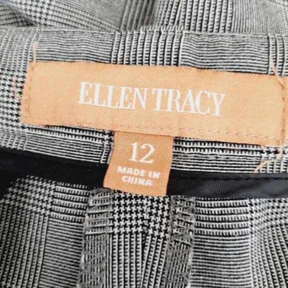 ELLEN TRACY Classic Plaid Glen Check Trousers Dress Pants Gray Sz 12 - Picture 8 of 9